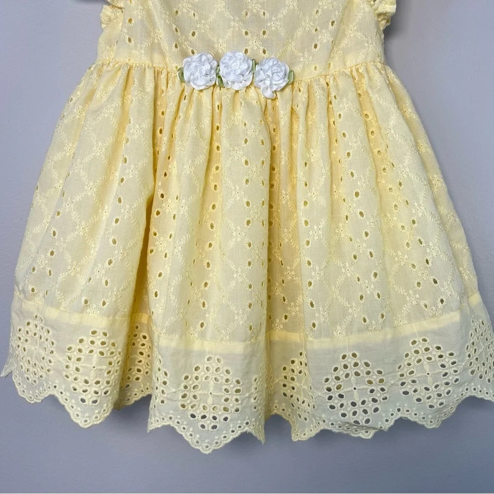Baby Girl 6-9M Butter Yellow Schiffli Eyelet Dress White Flowers Cottagecore